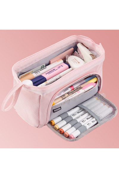 Choice5 Beige Pink Large Capacity Pencil Case Cute Student Pencil Cases Big P...