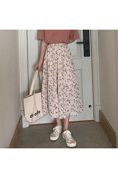 Choice One Size Apricot floral Vintage Floral Print A-line Pleated Long Skirt...
