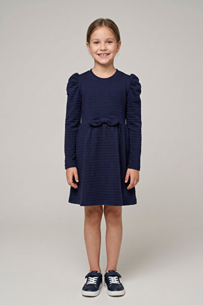 CRASSİ Girl's Dress Long Sleeve Bowknot Lycra Crinkle Fabric