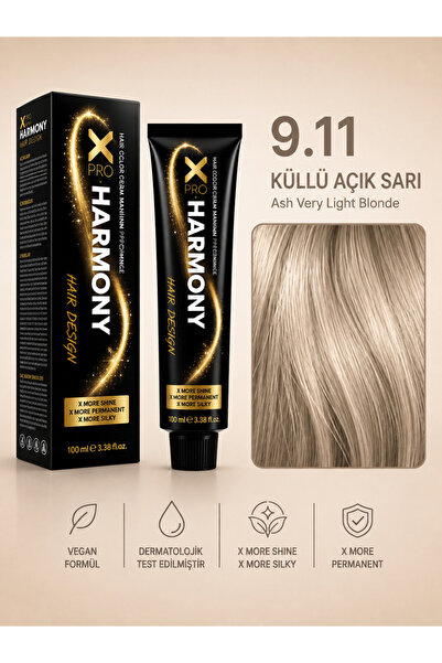 X Pro Harmony Tüp Boya 9.11 Very Light Blonde İntense Ashy Sarı Yoğun Küllü S...