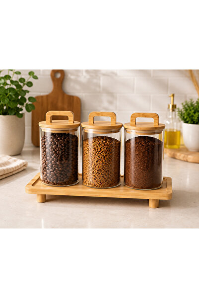 Durina Living 3-Piece Glass Jar with Bamboo Lid and Stand 750 ml – Spice & St...