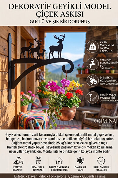 Loomina Home Outdoor Wall Flower Hanger with Deer Design Decorative Garden Pa...