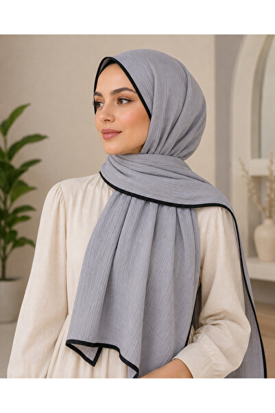 mim eşarp Enba Piped Aqua Solid Color Shawl 85X190Cm - Gray
