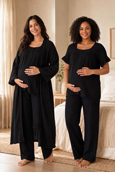 ByLohusa Muslin Fabric Dressing Gown Maternity Nursing Pajama Set Effortt - B...