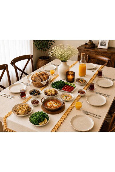 ZİLCA HOME 6'lı Krem Fırfırlı Amerikan Servis Seti 40 x 40 cm – Düz Krem Supl...