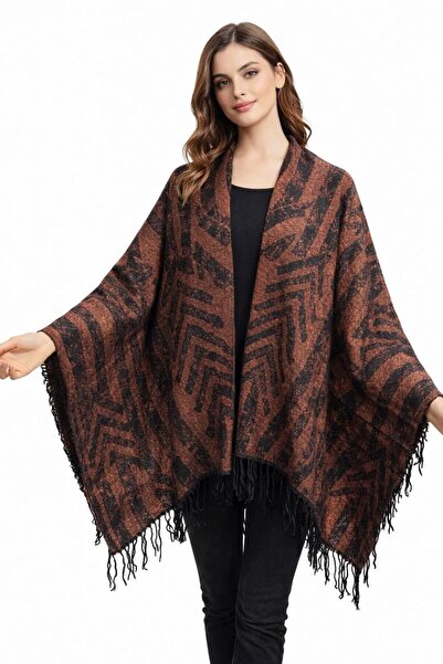 ALDAIYR Kadın Kışlık Çift Taraflı Panço Omuz 140x140