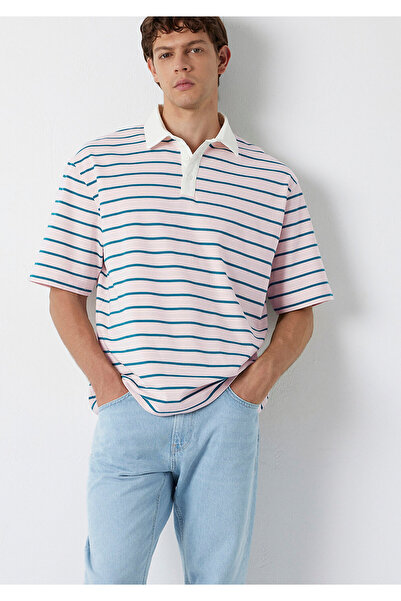 Mavi Green Striped Light Pink Polo T-Shirt Relaxed Fit / Comfortable Cut 0613...