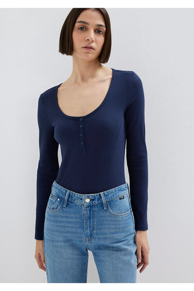 Mavi Long Sleeve Navy Blue T-Shirt Fitted / Bodycon Cut 1613843-70497