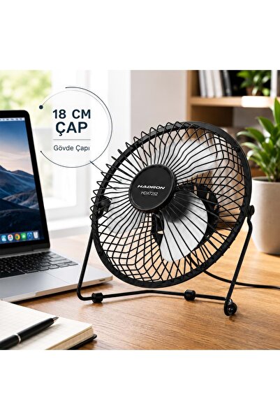 HADRON HDX7252 USB Metal Vantilatör 18 cm Siyah Beyaz