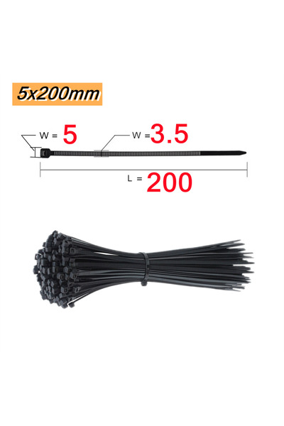 Choice6 Black-5x200mm-100pcs 100 PCS Self-locking Plastic Nylon Tie 100 PCS B...