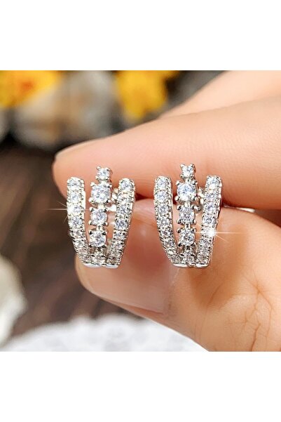 Choice E2251 Huitan Silver Color Claw Design Stud Earrings with Dazzling Cubi...