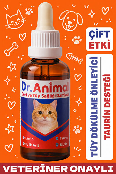Dr. Animal Tüy Dökülme Karşıtı Damla, kedi tüy vitamini, kedi deri sağlığı, k...
