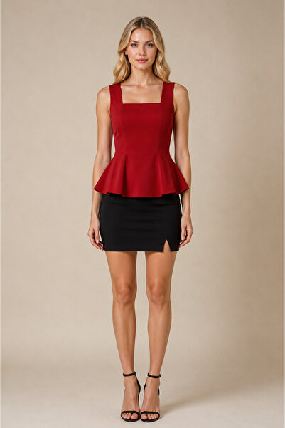 ROZALLİNİ Kadin Kolsuz Peplum Bluz
