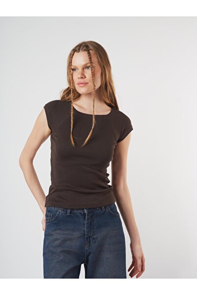 citycenterfashion Μπλούζα με λαιμόκοψη ποδηλάτου και βασικό σχέδιο ριμπ cty-a...