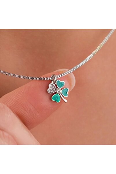 stainless steell 316L Silver Color Green Zircon Stone Lucky Clover Figured Ta...