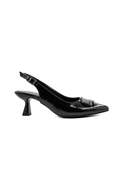 FELES 133-K770 Μαύρα λουστρίνια γυναικεία παπούτσια με τακούνι