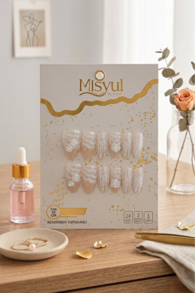 Misyul Profesyonel Desenli Takma Tırnak Seti - Doğal Görünümlü Pratik Manikür...