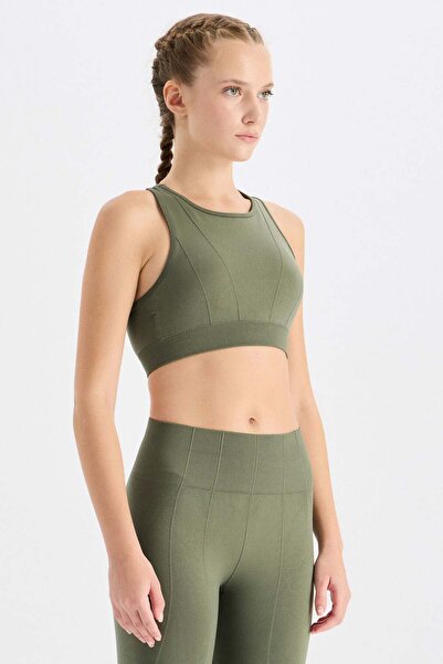 COMEUP Αθλητικό σουτιέν με ανάγλυφες ρίγες και λαιμόκοψη halter, Ιγκουάνα