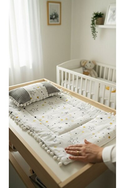 Balgüneş Tekstil Müslin Bebek Alt Açma Seti Ponponlu Minder & Yastık