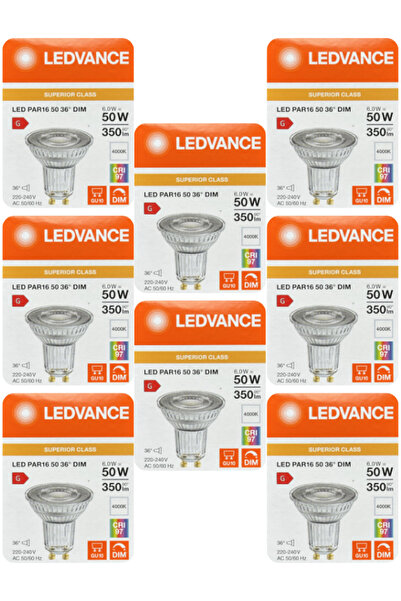 Ledvance (8 Adet) 6W Ilık Beyaz (4000K) Dim Edilebilir GU10 Duylu Cam Spot Ampul