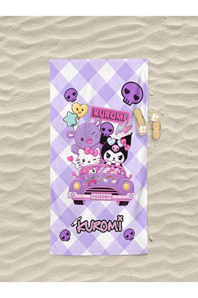 Vaveyla Home Kuromi Desenli Dijital Baskılı Kız Çocuk Plaj Banyo Havlusu
