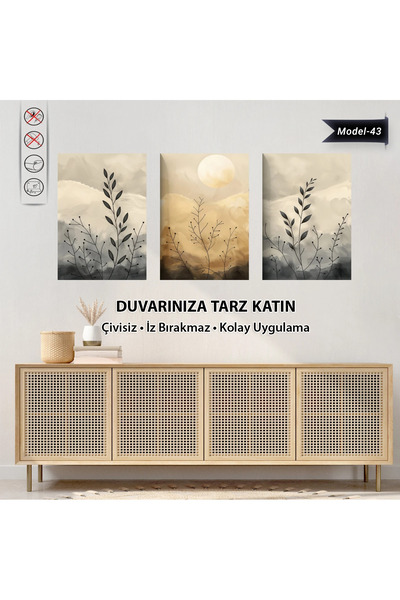 Tutunabilir Kağıt Statik Tutunma Özellikli 3’lü Bej Gri Soyut Yaprak Desenli ...