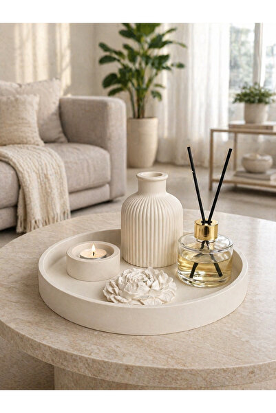 Sisay Home Modern Dekoratif Tepsi Seti – Vazo, Tealight Mumluk ve Koku Şişesi...