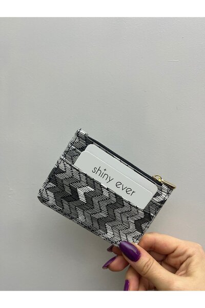 shiny ever Γυναικεία θήκη καρτών από γκρι δέρμα με τετραμερή θήκη για φερμουά...