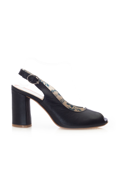 UrbanShoes Sandale cu toc dama din piele naturala, Leofex - 250 Negru Box