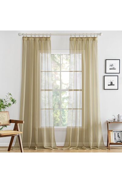 Dotail Σετ 2 κουρτινών MIULEE, διαφανές βουάλ, με δαντελένια μπορντούρα, 140 ...