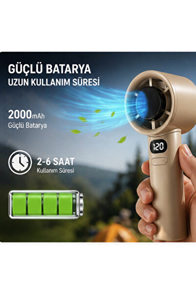 LRS STORE 120 Kademeli Şarjlı El Fanı | Fırçasız Motor | LED Ekran | Güçlü Ba...