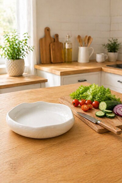 Porselen Diyarı El Yapımı Beyaz Porselen Asimetrik 19 Cm Salata Kasesi Sunum ...