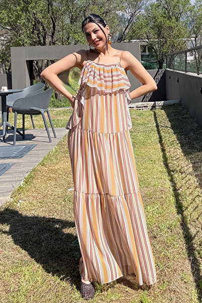 Seda Yalçın Atelier Renkli Bohem Çizgili Yaz Elbisesi