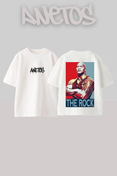 Anetos Μπλουζάκι The Rock Design με στάμπα στην πλάτη, βαμβακερό, λευκό, over...