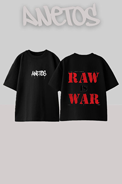 Anetos Μπλουζάκι Raw Is Tasarım με στάμπα στην πλάτη, βαμβακερό, μαύρο, overs...