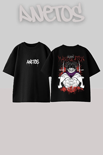 Anetos Μπλουζάκι Inumaki Toge με στάμπα στην πλάτη, βαμβακερό, μαύρο, oversized