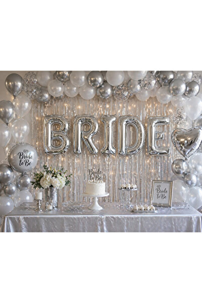 Dizayn Parti Evi BRIDE Folyo Harf Balon Seti Gold & Gümüş – Bride To Be Parti...