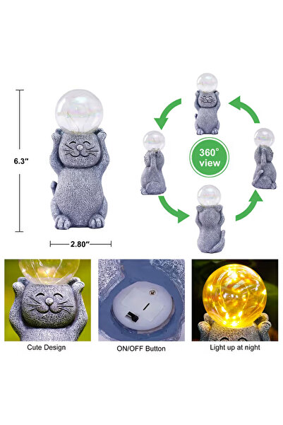 goodeco Figurina Decorativa Pisica cu Lampa LED Magica, Lampa de Veghe, 16 cm, Gri