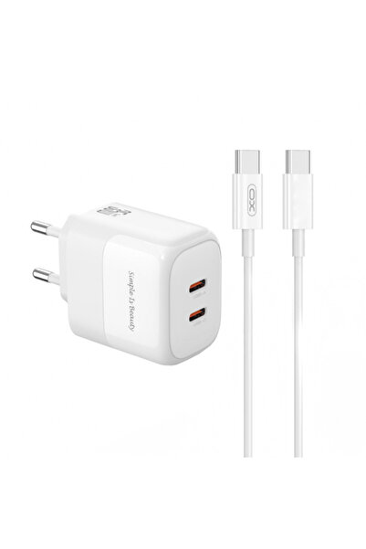XO Design Incarcator Retea Cu Cablu USB-C L140, 35W, 3A, 2 x USB-C, Alb