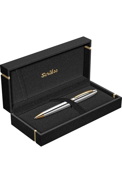 Scrikss Kişiye Özel 35 Gold Krom Tükenmez Kalem Özel Kutulu