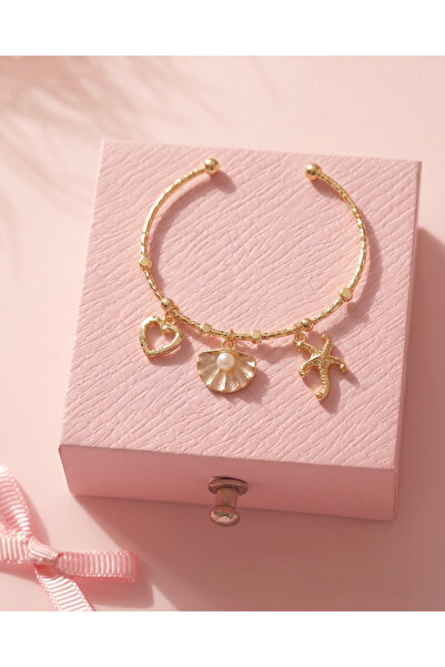 Gleemy accesories Altın Renk Kalp & İncili İstiridye & Deniz Yıldızı Charm De...