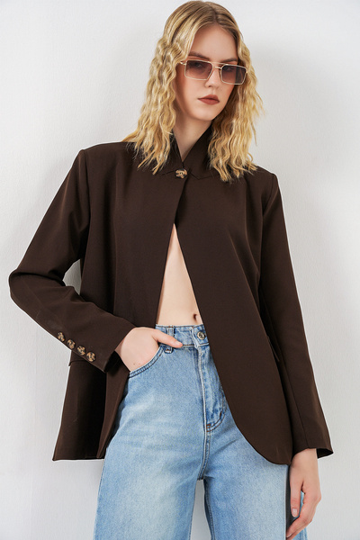 Bigdart Γυναικείο μπουφάν oversize με ένα κουμπί 0749 - Καφέ