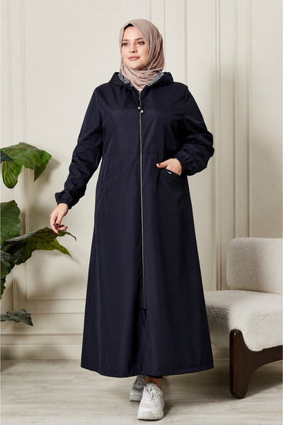 Ferace Γυναικείο μακρύ καπέλο με κουκούλα και φερμουάρ σε μεγάλο μέγεθος