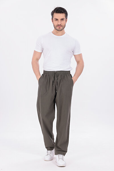 blayn jeans Ανδρικό παντελόνι τύπου jogger χακί με ελαστική μέση και κορδόνια...