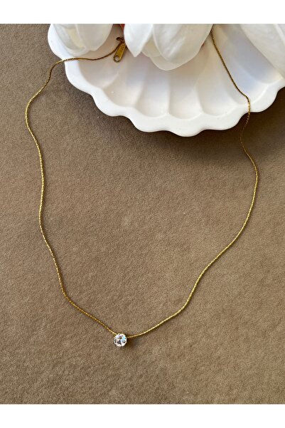 BEREN KILIÇ Diamond Touch Kolye – Tek Taş Işıltılı Minimal Altın Ton Zarafet ...