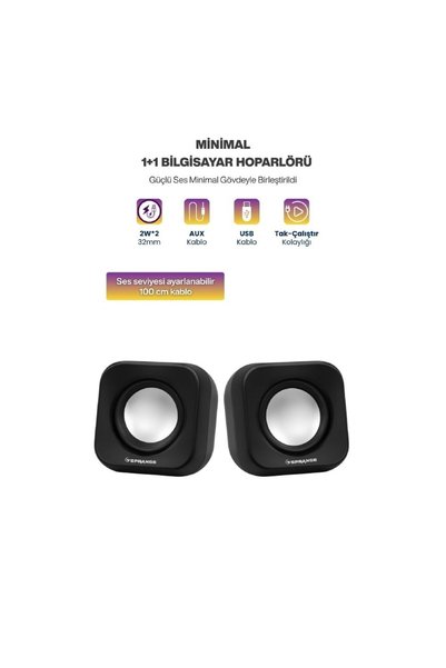 SPRANGE SR-PN99 2W*2 USB 2.0 + 3.5mm 5V PC Bilgisayar Hoparlör Siyah