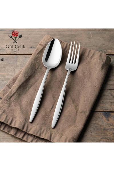 Gül Mutfak 24 Parça 12 Kişilik Yemek Kaşığı 12 Kişilik Yemek Çatalı Sivri Mod...