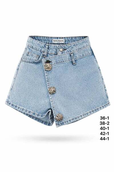 Miss Poem Γυναικείο ασύμμετρο μπλε τζιν σορτς με μεταλλικά κουμπιά