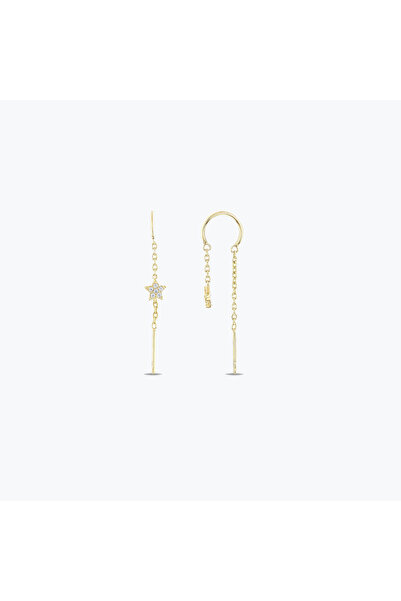 Goldium Jewellery Goldium Taşlı Yıldızlı Sallantılı Zincir Küpe
