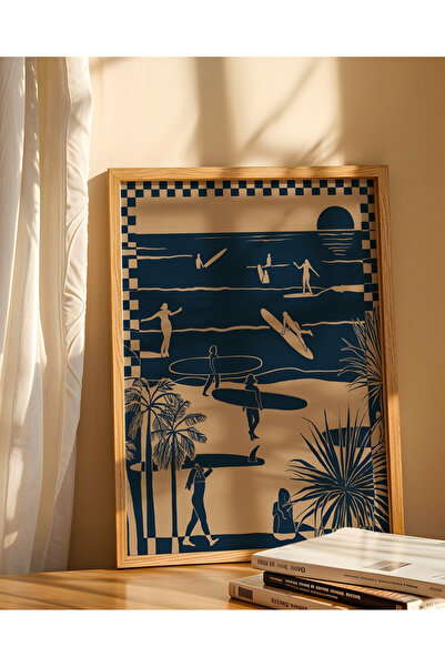 Creatick Design Surf Temalı Ahşap Çerçeveli Retro Duvar Tablosu - Minimalist ...